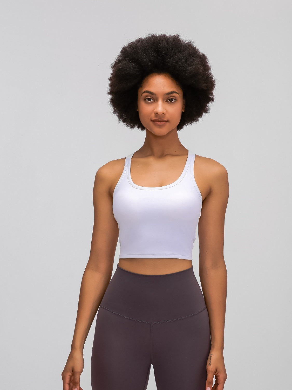 Millennia Scoop Neck Active Tank with Detachable Chest Pads White