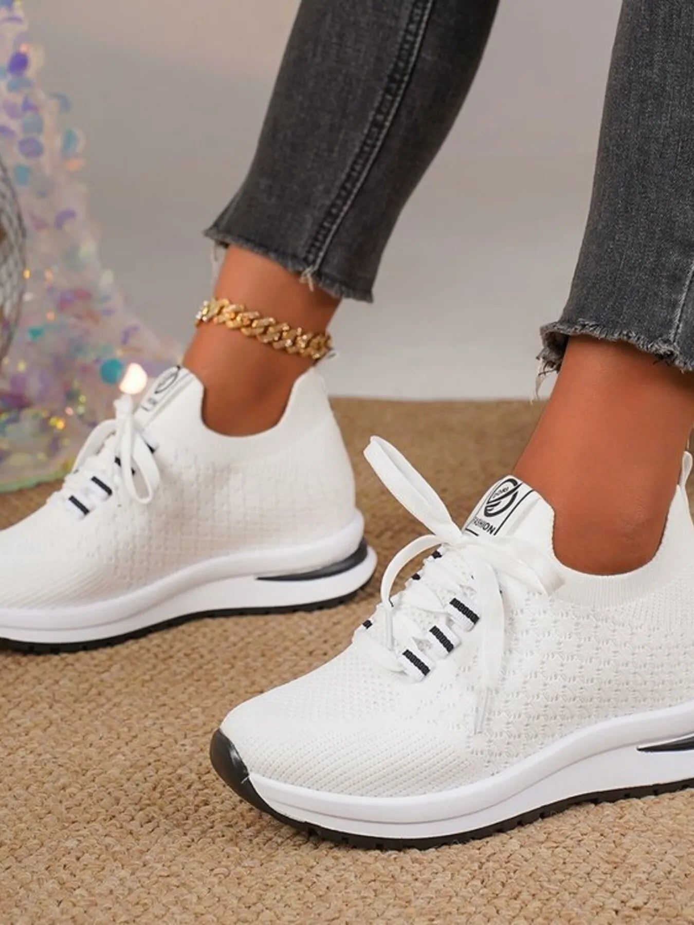 women's breathable mesh lace up sneakers - second view