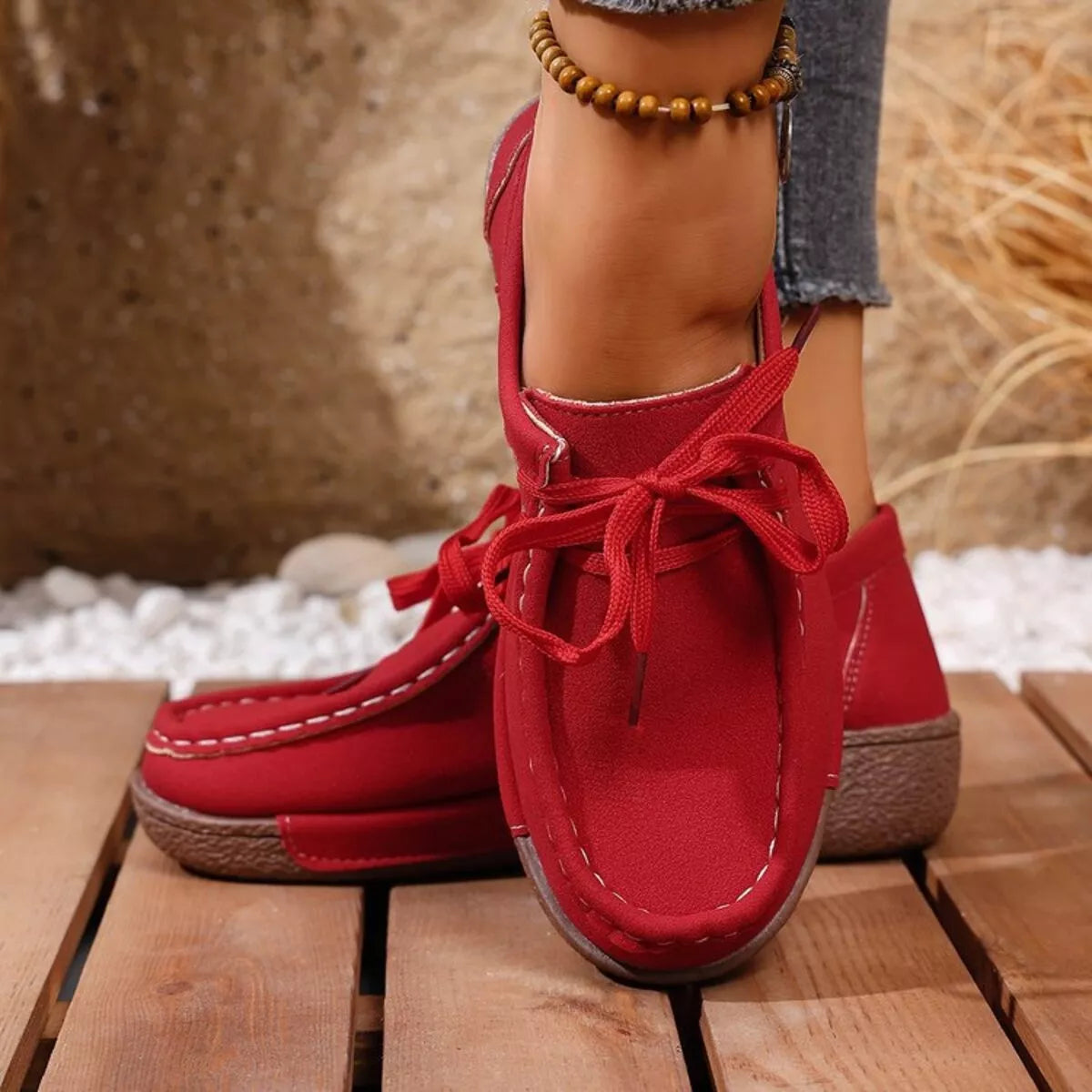women's round toe lace up sneakers - extra view