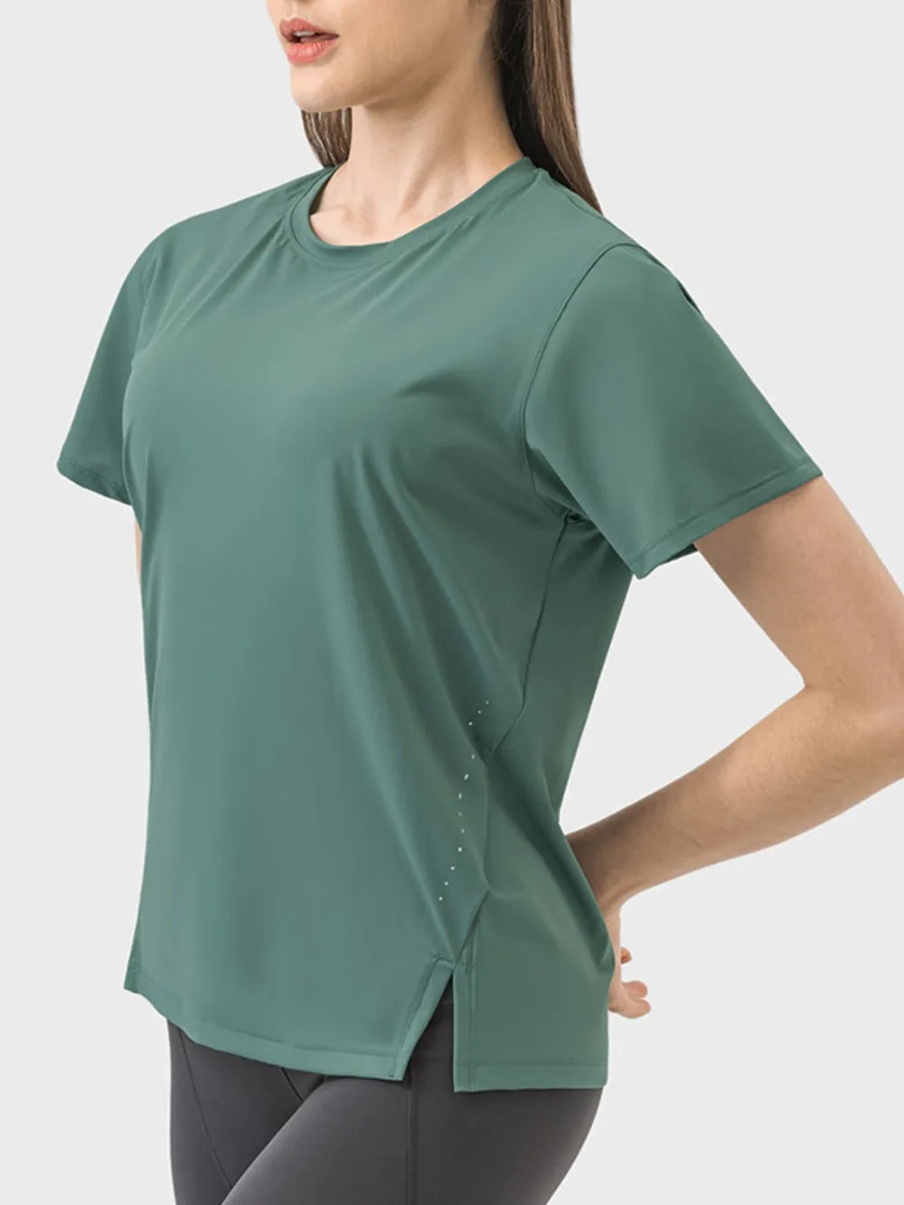 women's millennia slit round neck short sleeve active t-shirt - alternate angle