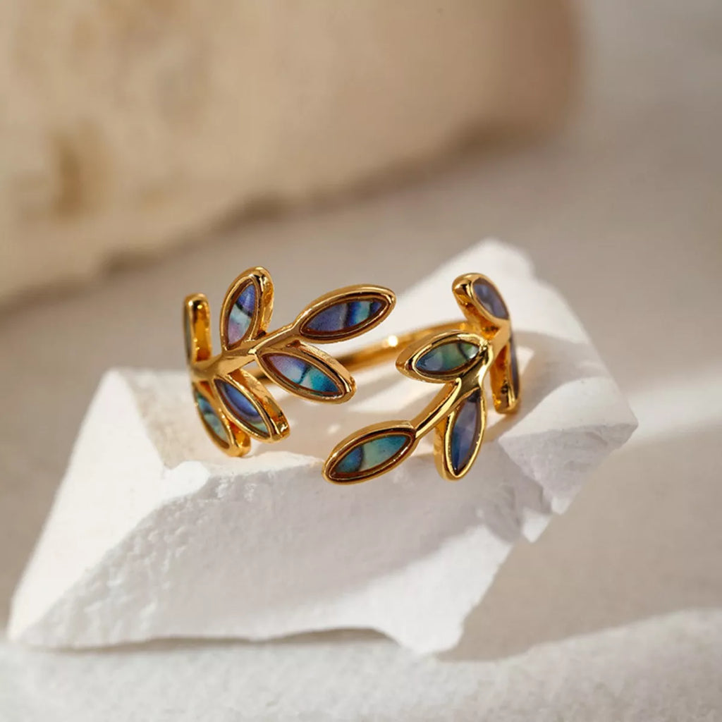 women's 18k gold-plated resin leaf bypass ring - additional angle