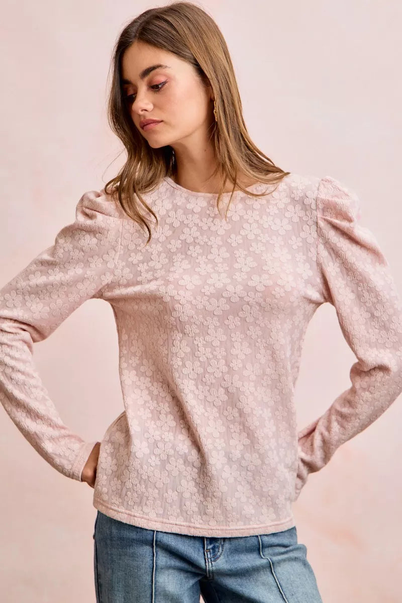 women's bibi textured flower knit puff shoulder top - product detail