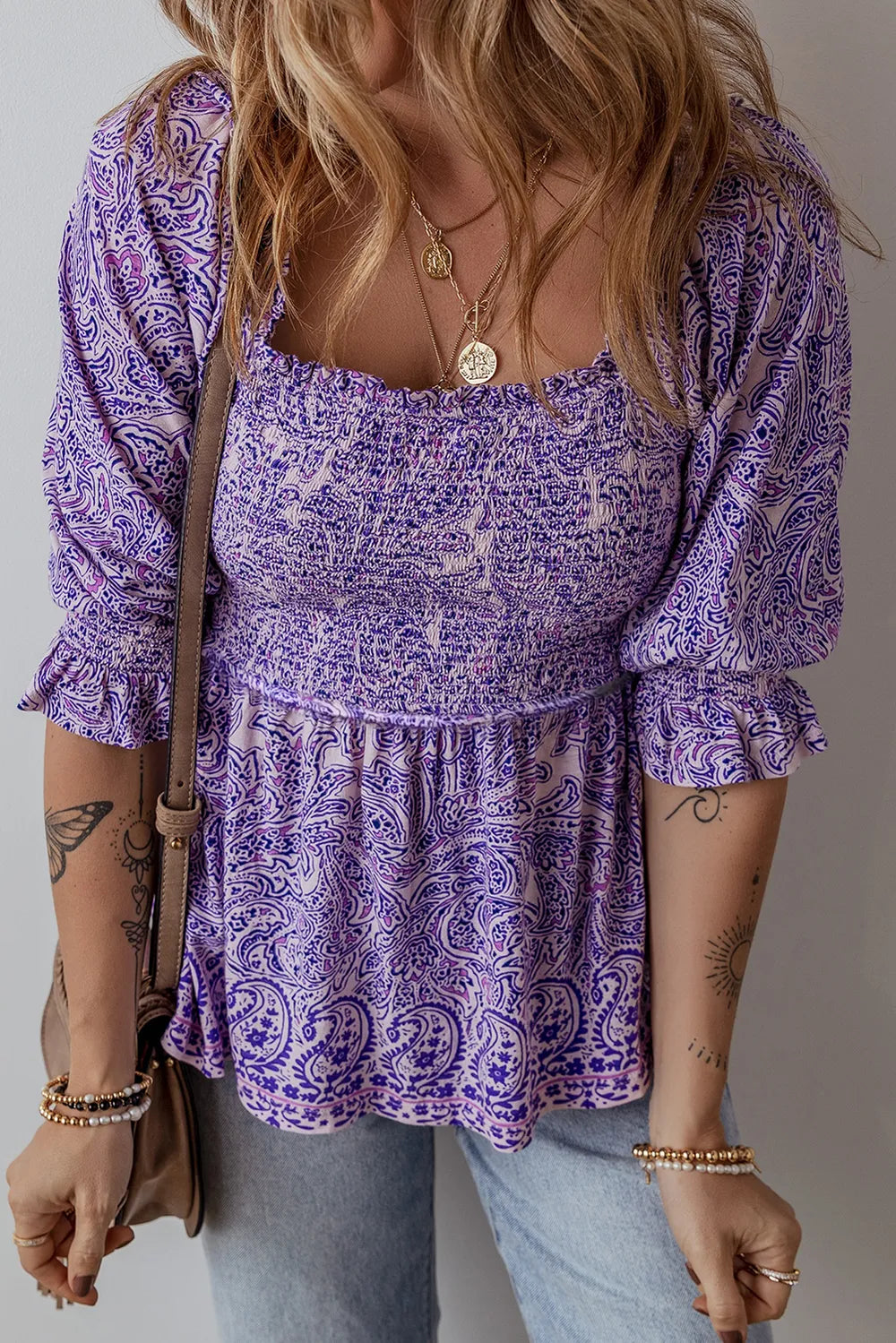 Printed Square Neck Half Sleeve Blouse