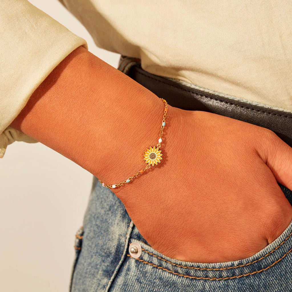 sunflower shape 18k gold-plated bead bracelet styled as ring