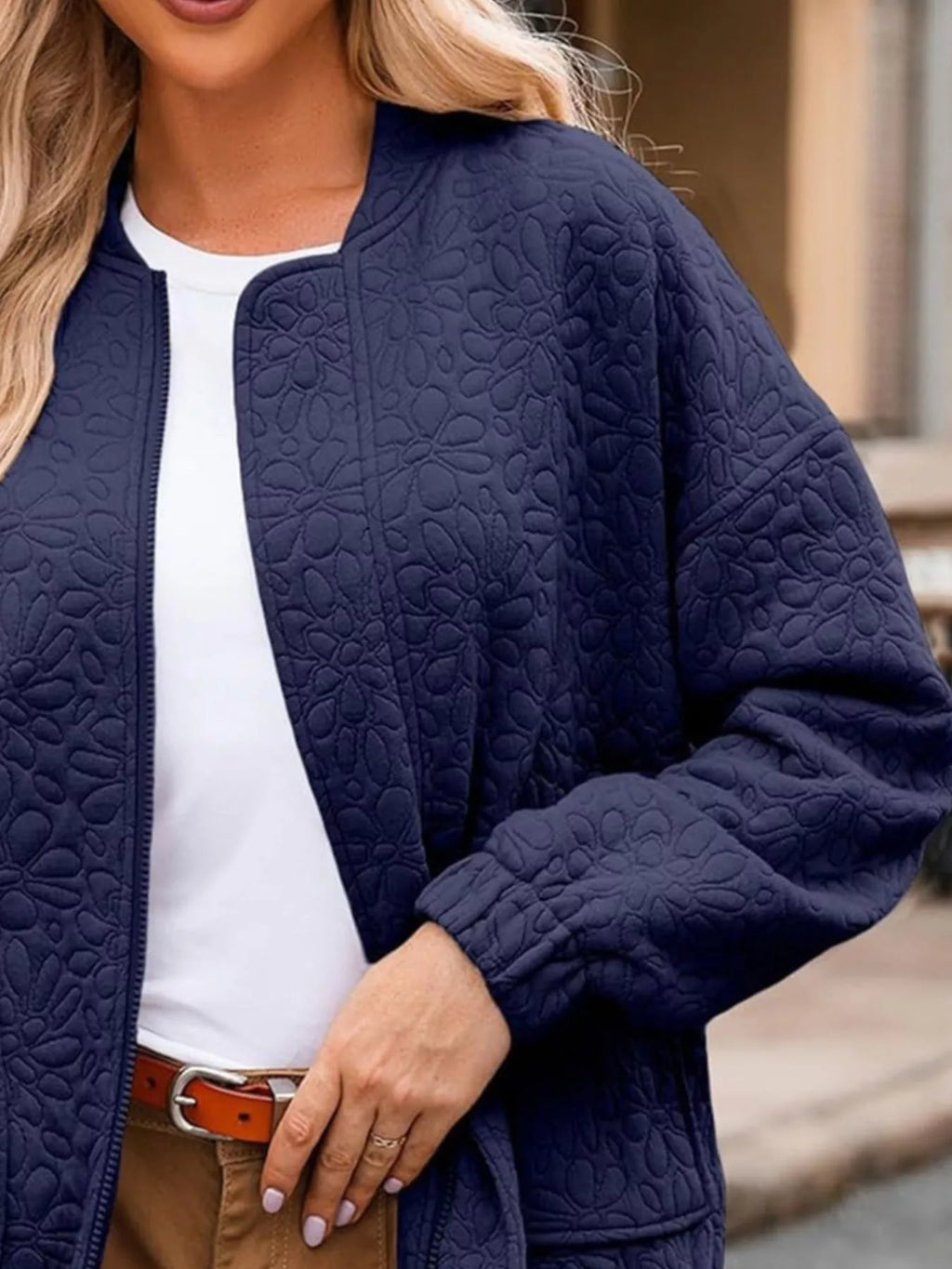 women's full size floral quilted zip up jacket plus size - styling option