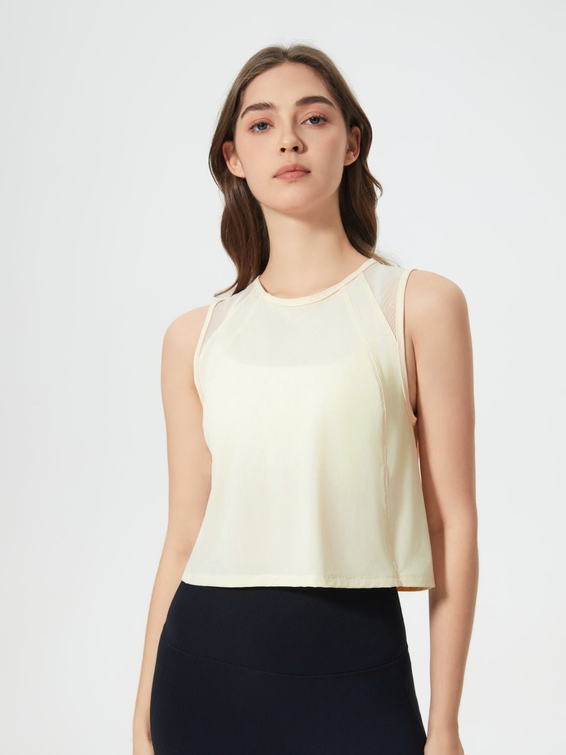 Millennia Round Neck Cropped Active Tank Pastel Yellow