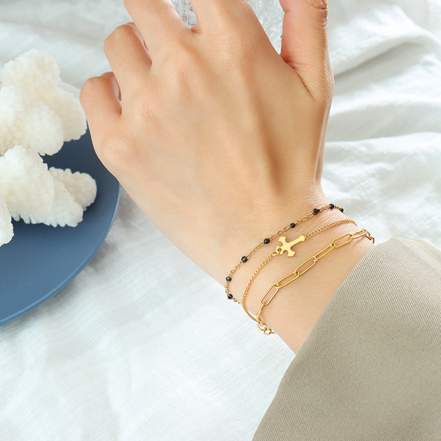 titanium steel three-layered bracelet styled as activewear