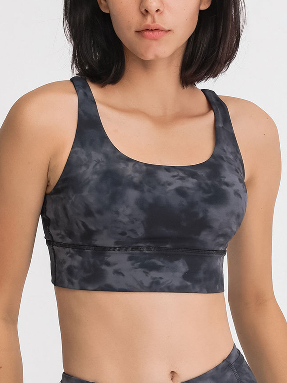 Millennia Crisscross Scoop Neck Active Tank Dark Gray