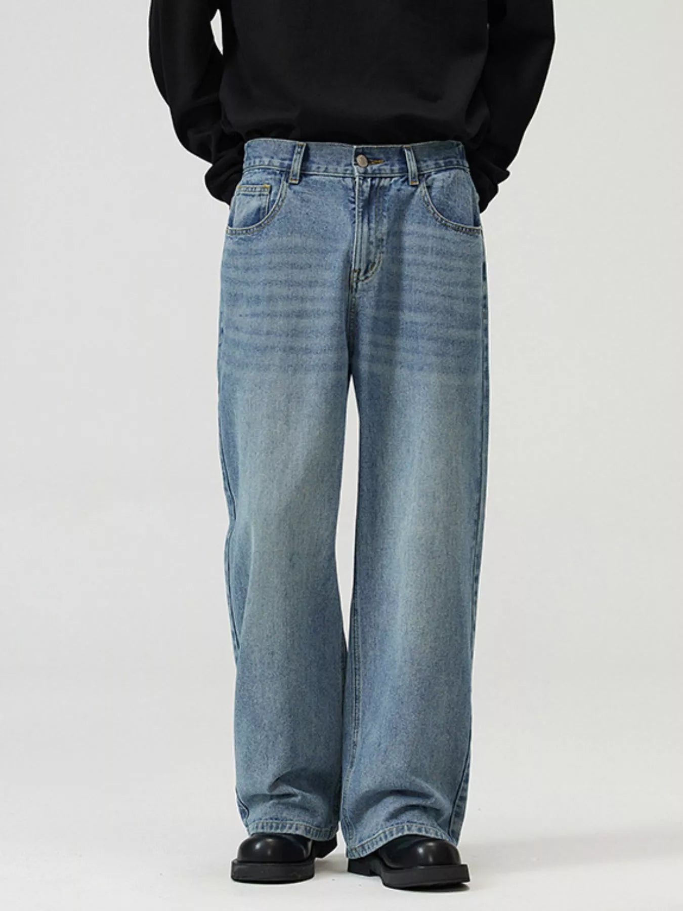 men's men's full size washed straight jeans plus size - main product image