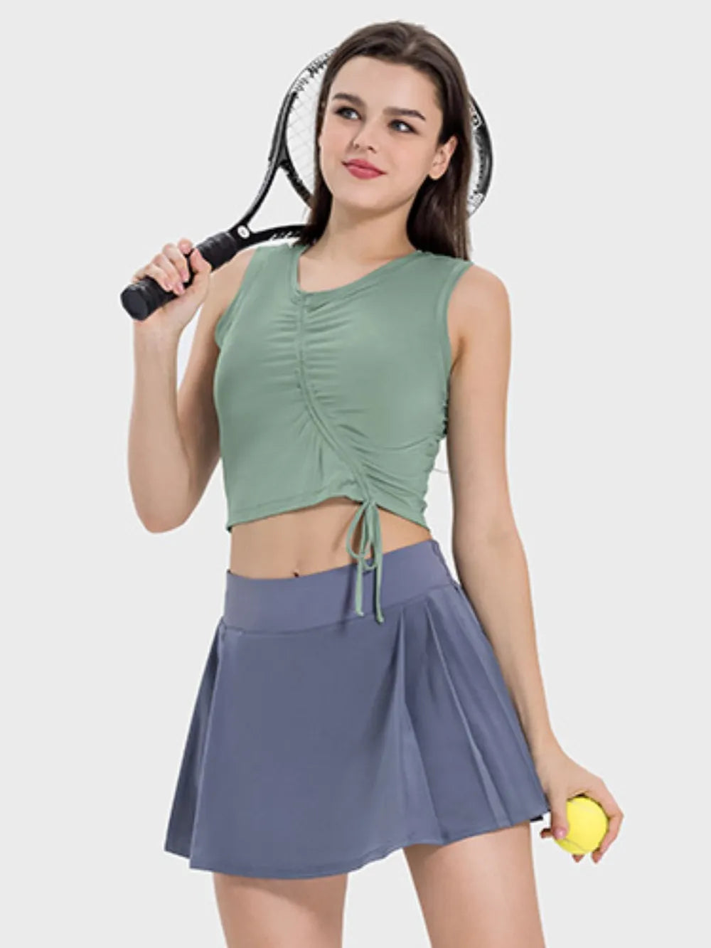 women's millennia drawstring ruched wide strap active tank - additional image