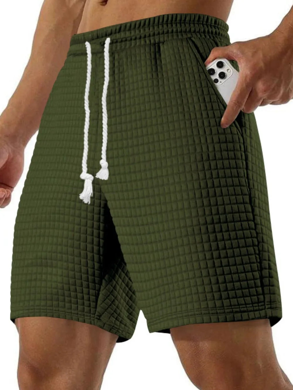 Men's Full Size Drawstring Textured Shorts Plus Size Army Green