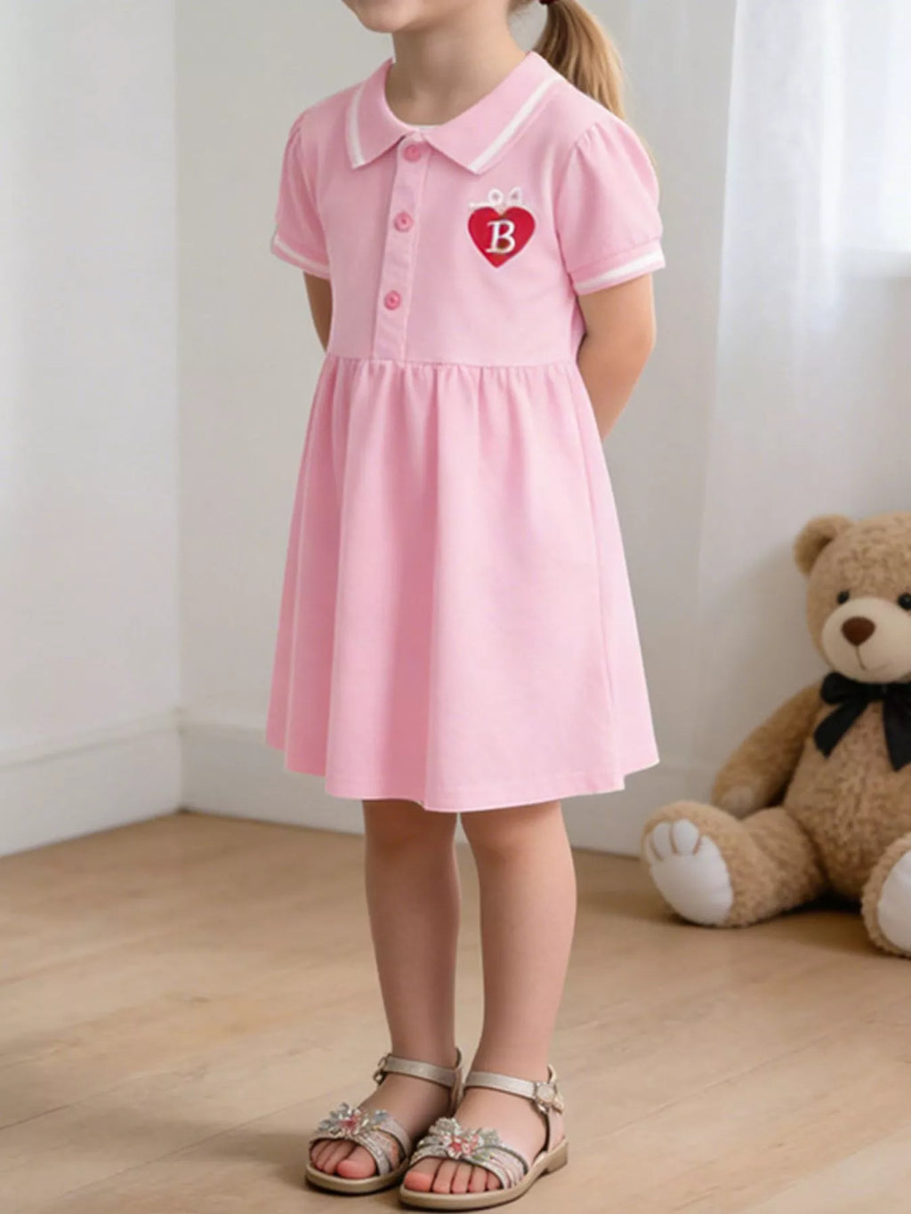 women's children's polo collar embroidered heart dress - main product image