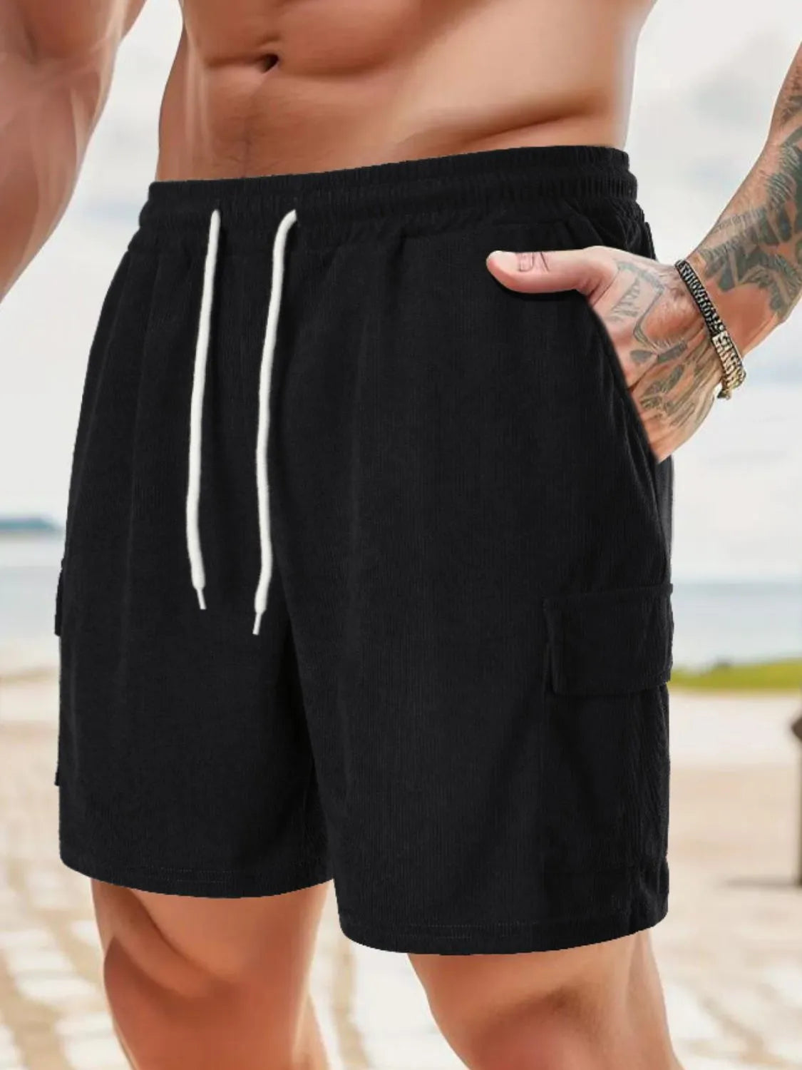 Men's Drawstring Shorts with Pockets Black