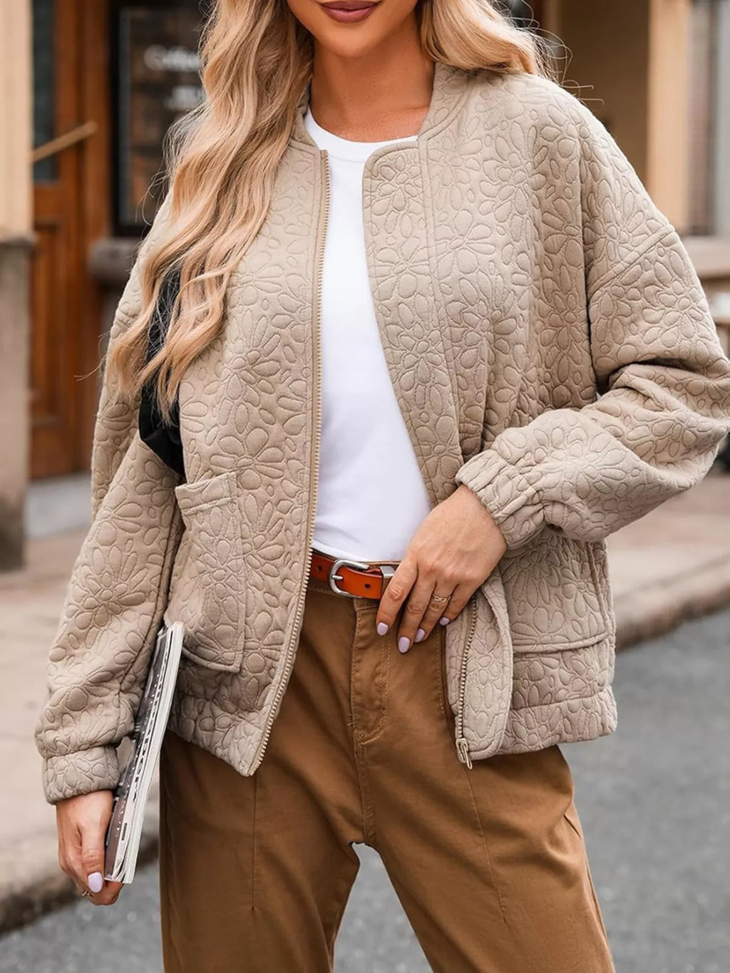women's full size floral quilted zip up jacket plus size - product showcase