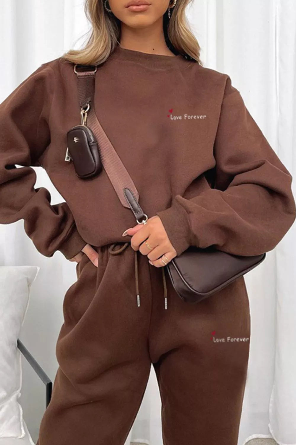 women's round neck sweatshirt and joggers set - second view