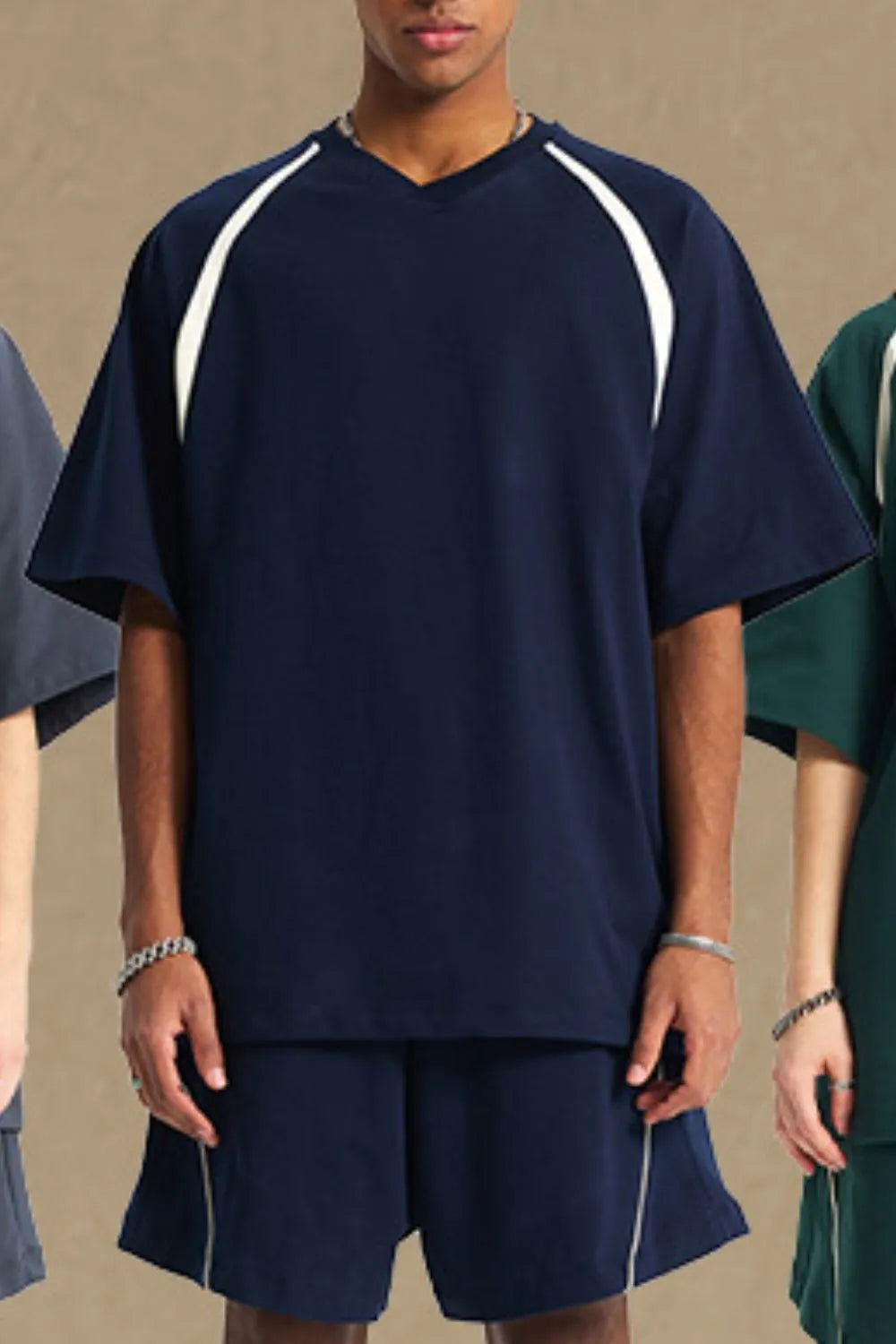 Men's Contrast Round Neck Half Sleeve T-Shirt Navy