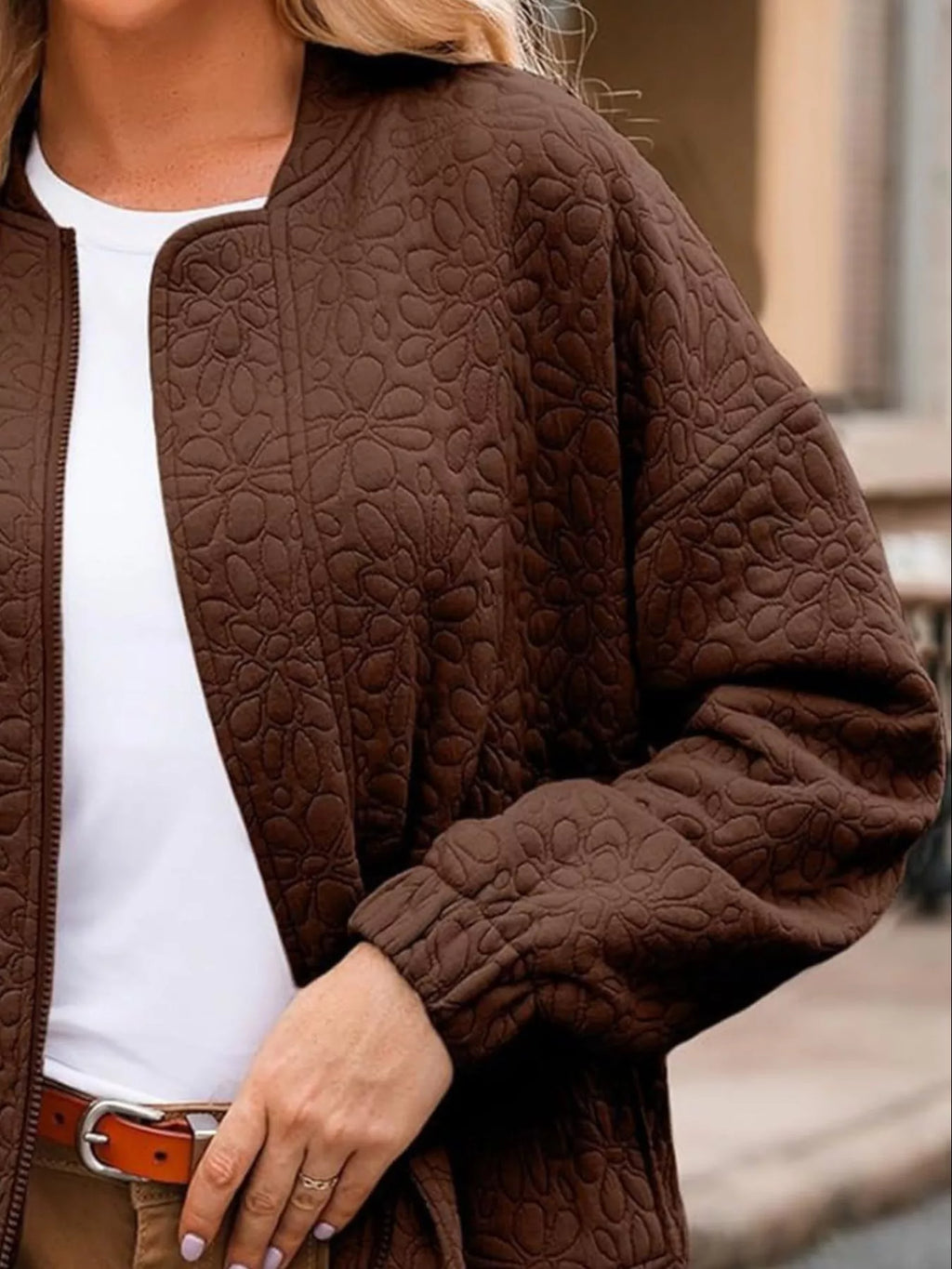 women's full size floral quilted zip up jacket plus size - extra view