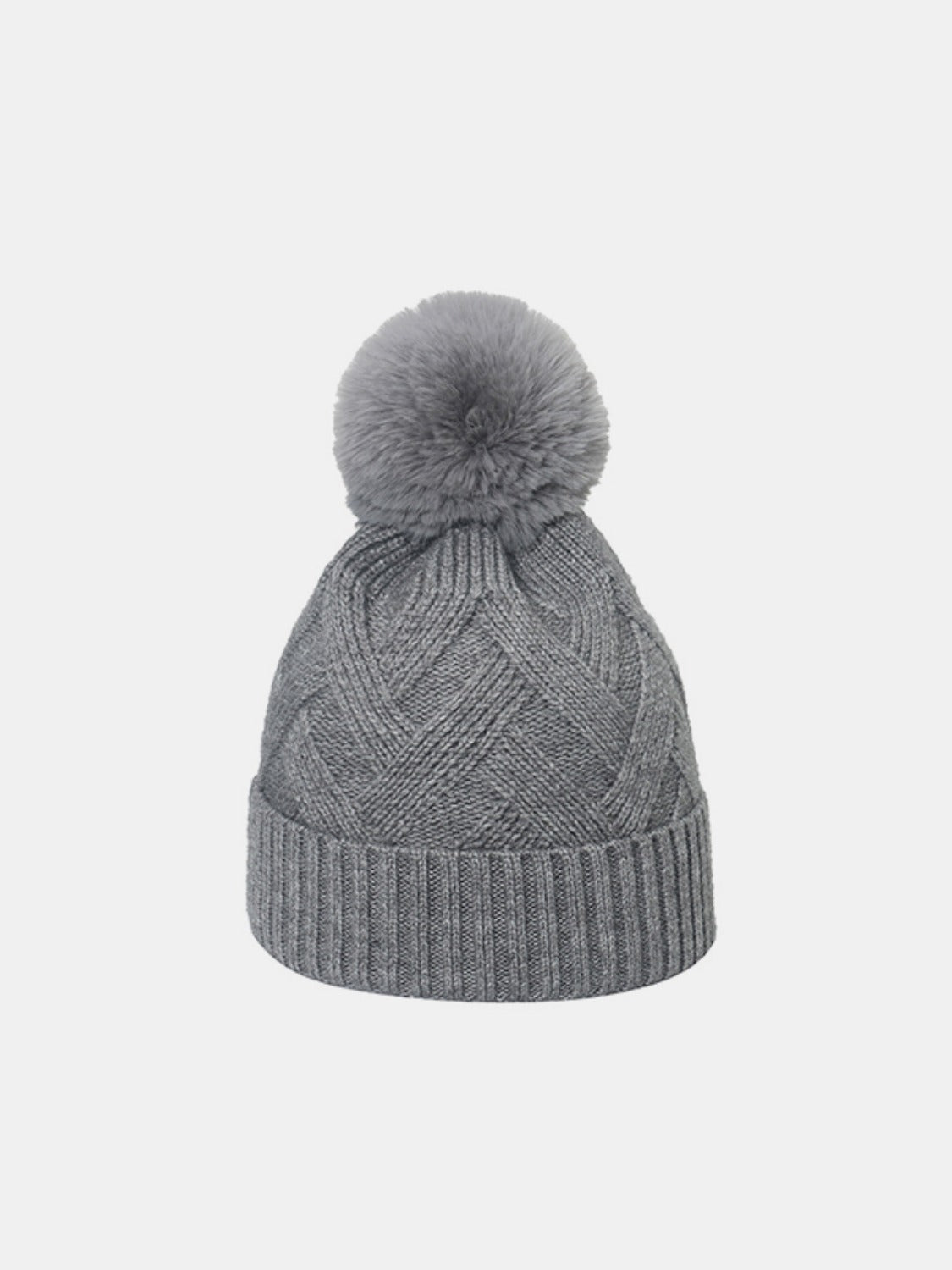 Roll Rim Hat with Pompom Gray One Size