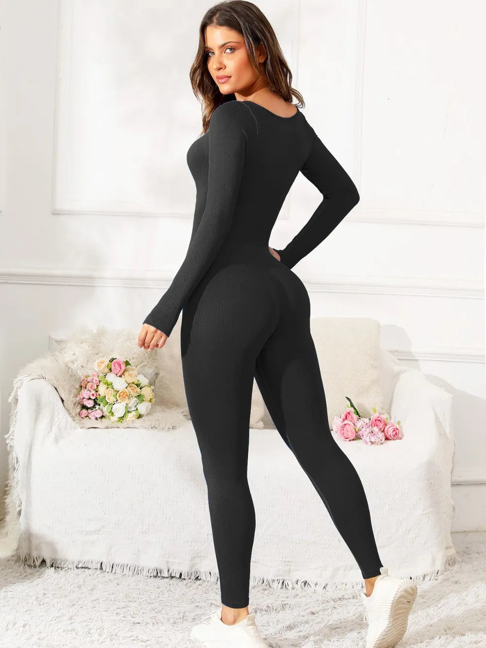 women's scoop neck long sleeve active jumpsuit - product detail