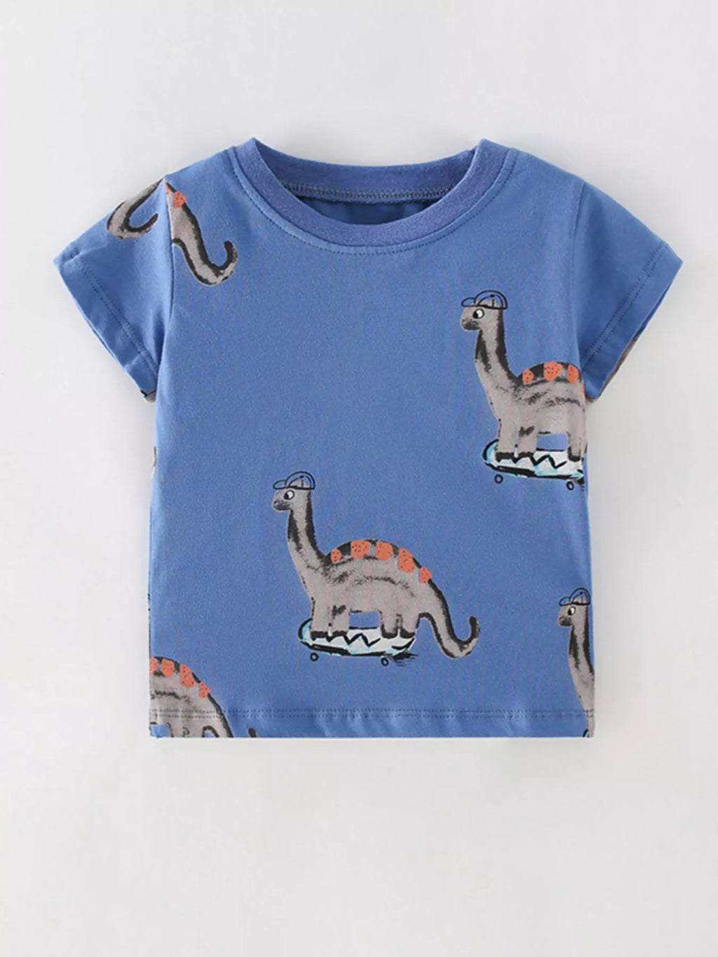 women's children's dinosaur skateboard print crew neck short sleeve t-shirt - product showcase