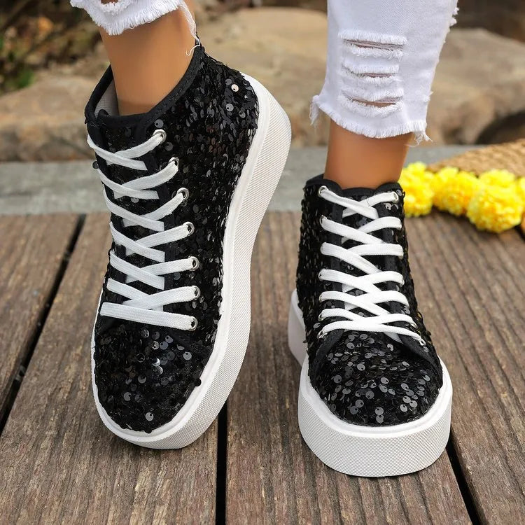 women's sequin round toe platform sneakers - product detail