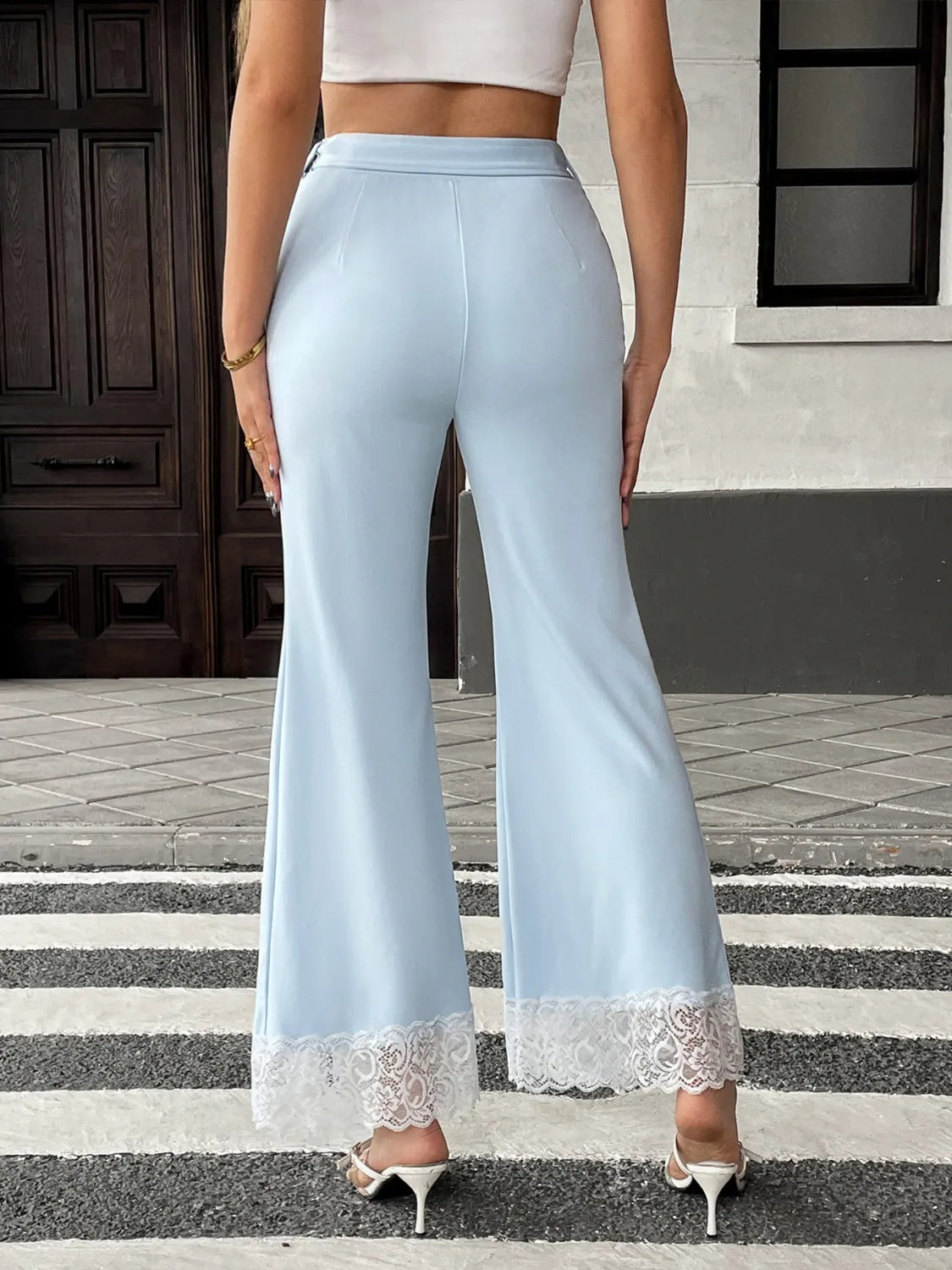 Lace Trim Flare Leg Pants