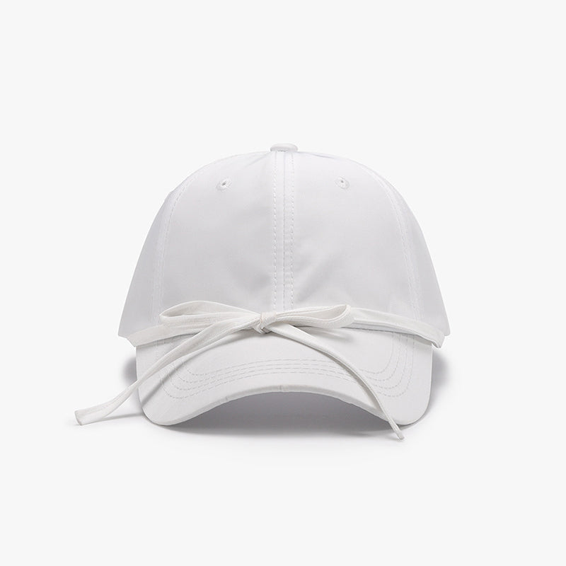 Tied Bow Cotton Baseball Cap White One Size