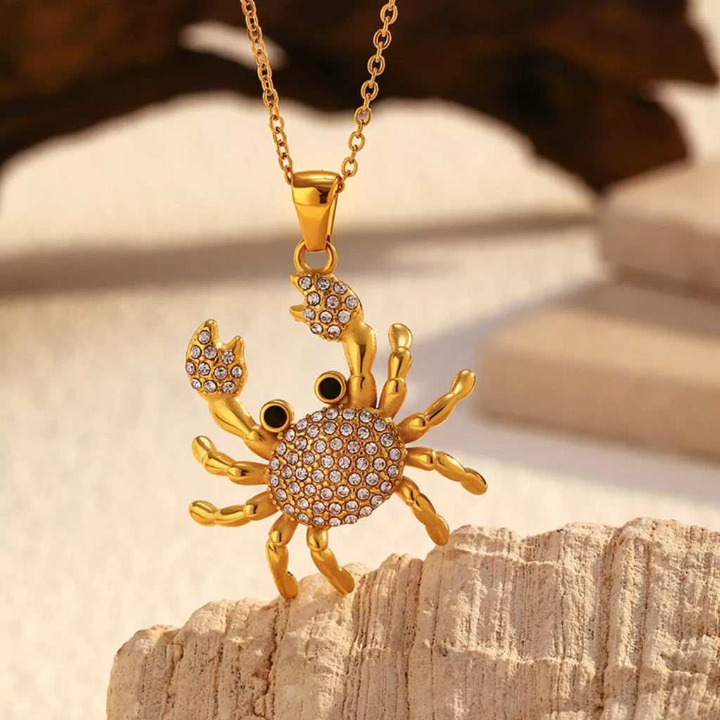 women's 18k gold-plated crab pendant necklace - back view