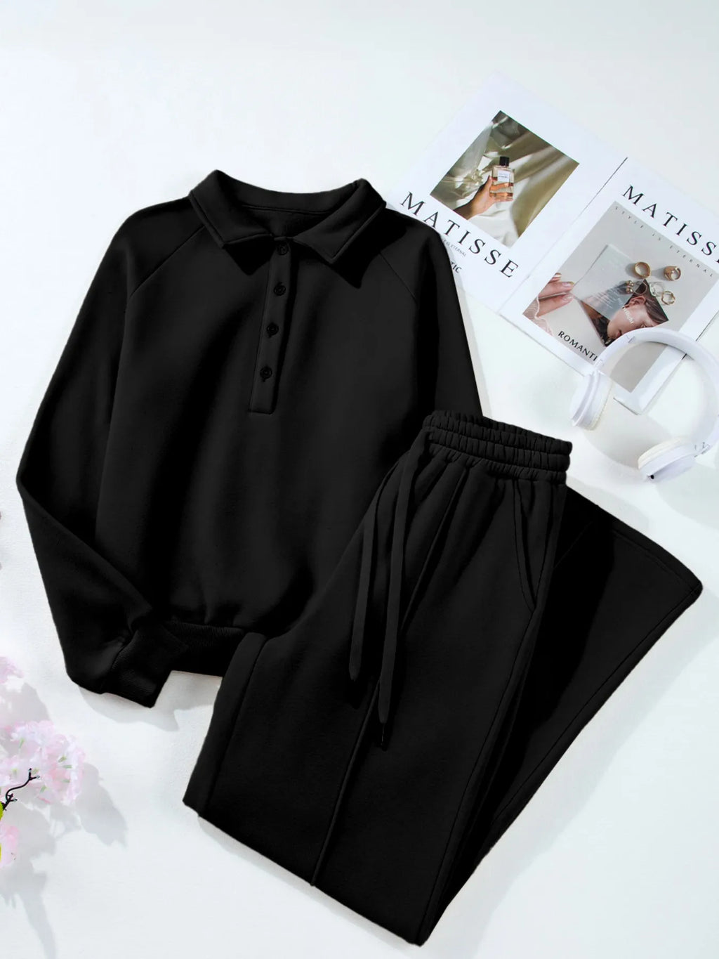 women's collared sweatshirt and high waist pants active set - styling option