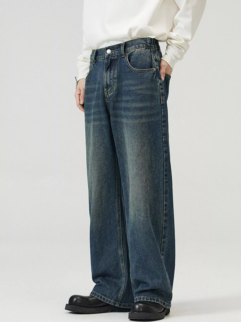 men's men's full size washed straight jeans plus size - extra view