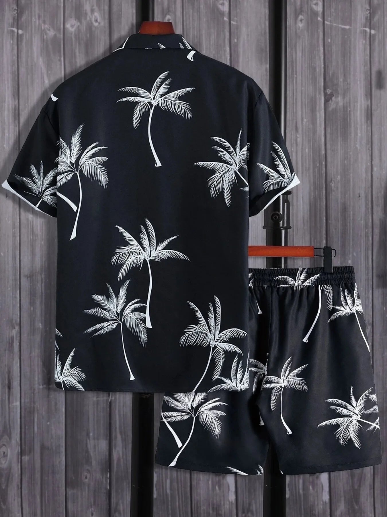 men's men's full size palm print button up shirt and shorts set plus size - side view