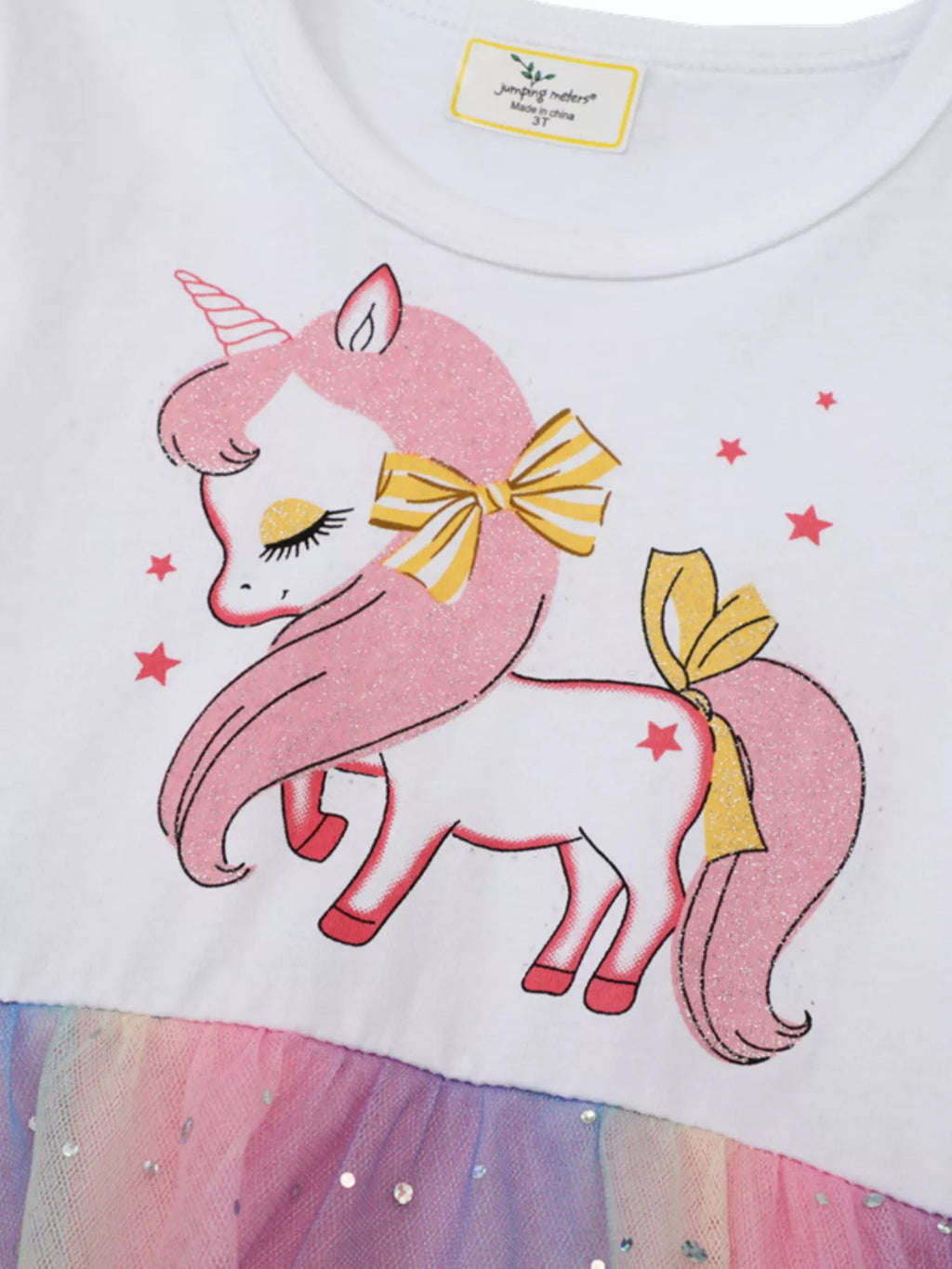 women's children's unicorn rainbow tulle dress - close-up detail
