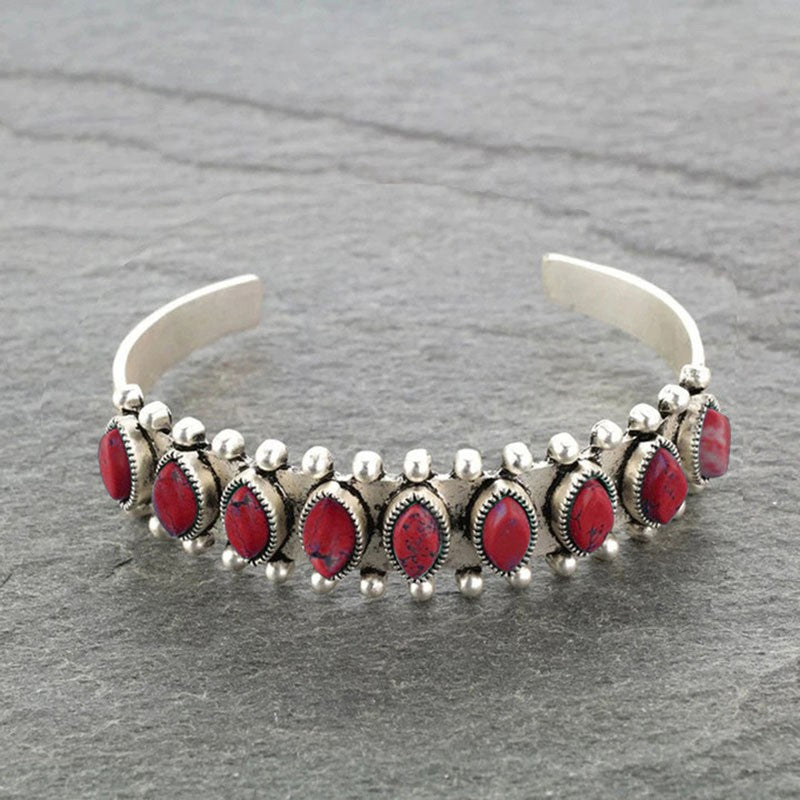 Artificial Turquoise Alloy Open Bracelet Red One Size