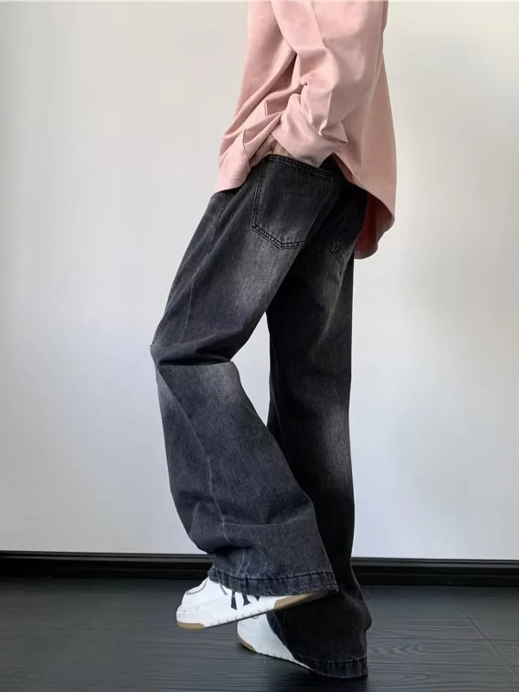 men's men's full size vintage wash wide leg jeans plus size - additional image
