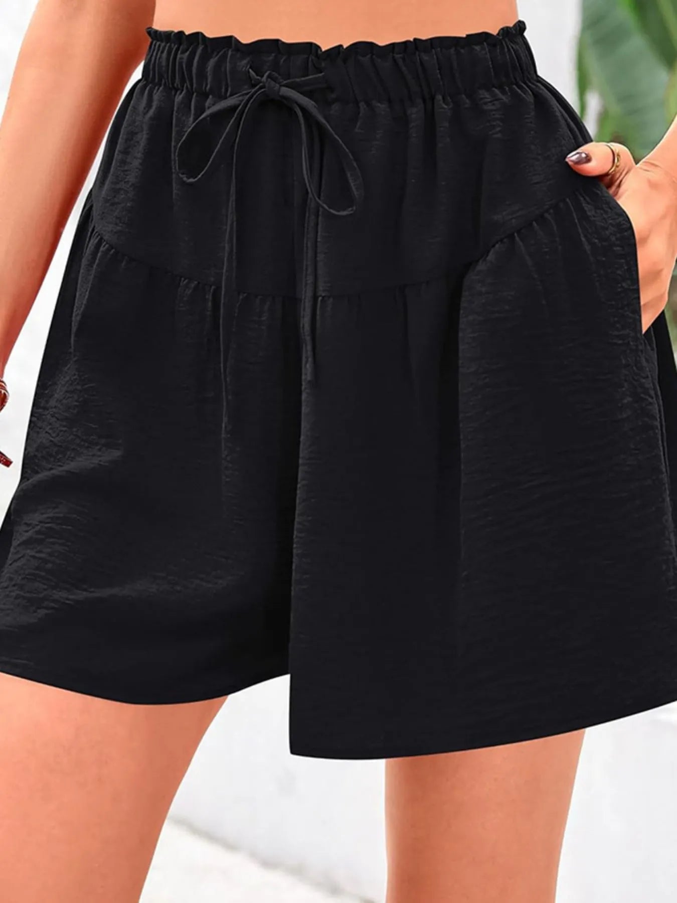 Full Size Casual Drawstring High Waist Relaxed Shorts Plus Size Black