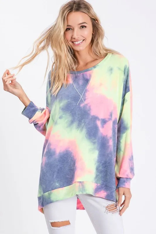 women's bibi tie dye french terry print top - main product image