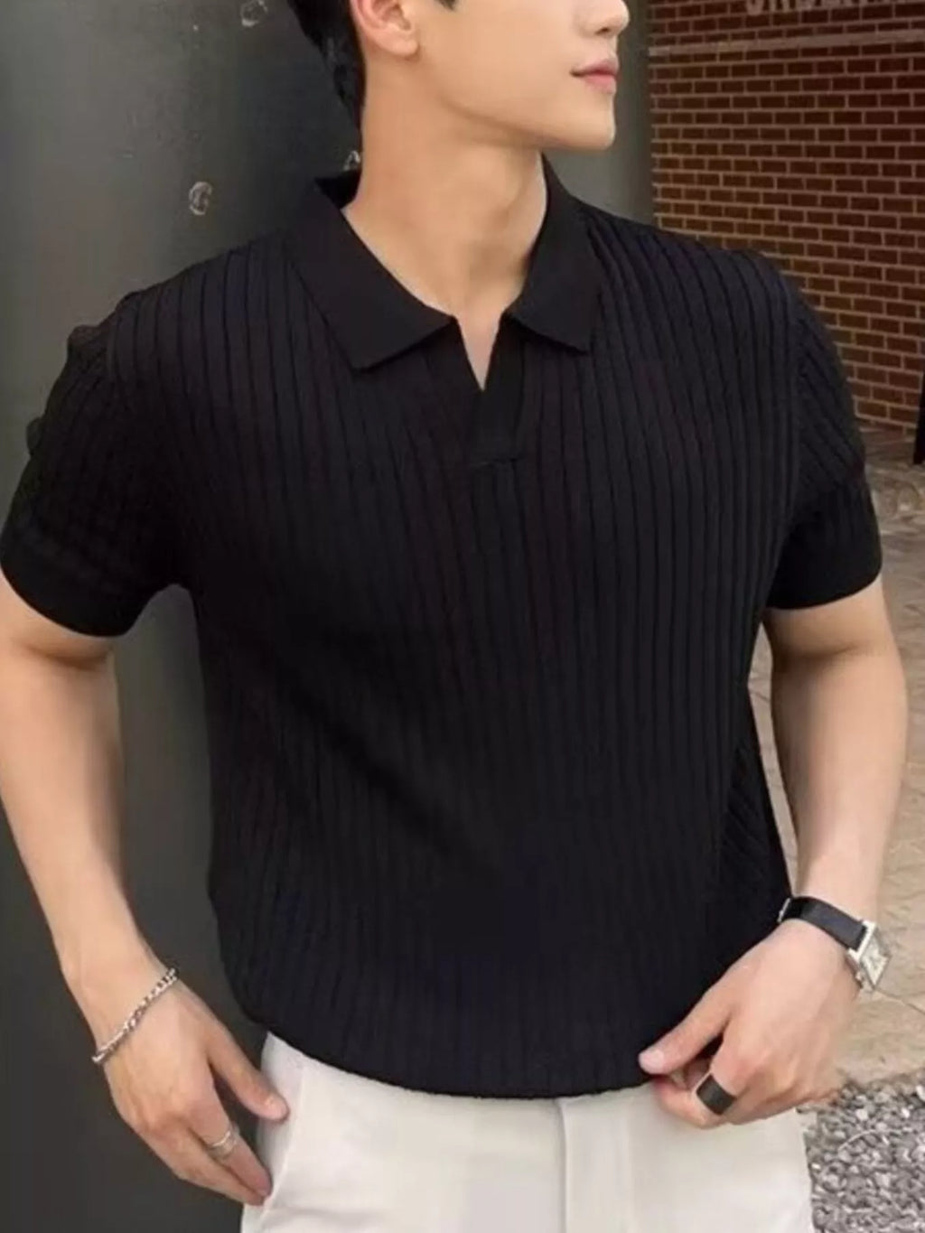 men's men's plus size ribbed knit short sleeve top - additional image