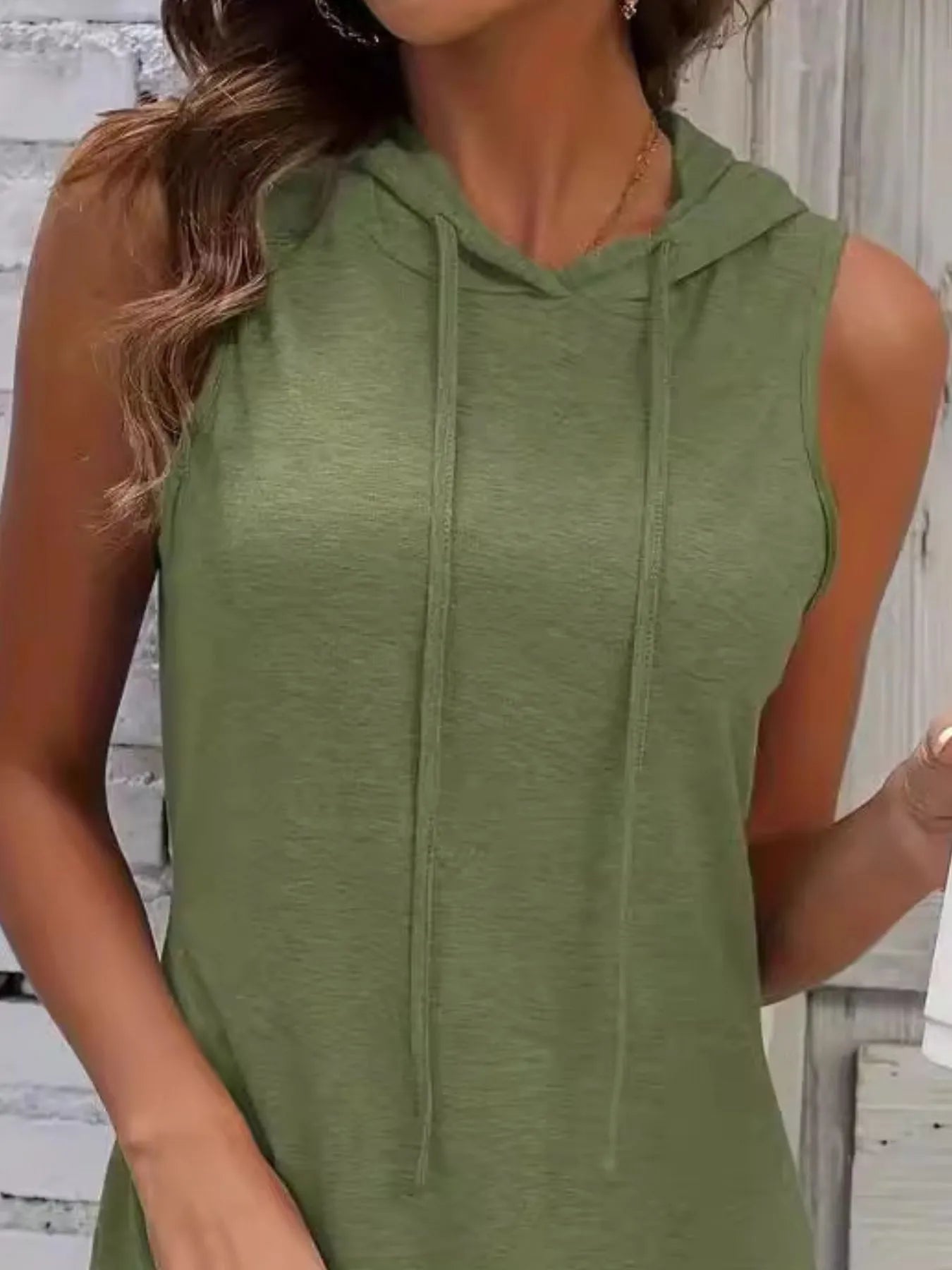 Full Size Drawstring Casual Sleeveless Hooded Mini Dress Plus Size