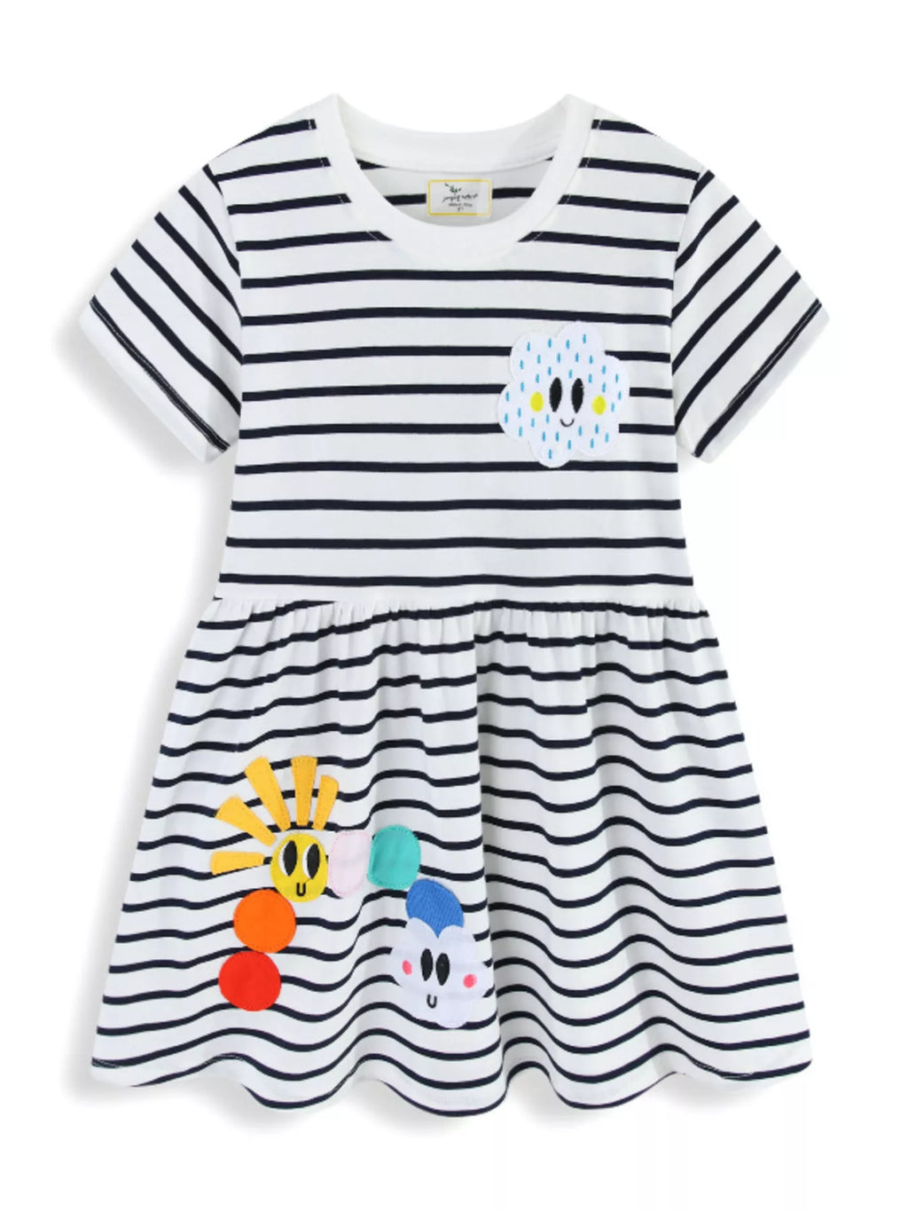 women's children's cute appliques striped round neck dress - side view