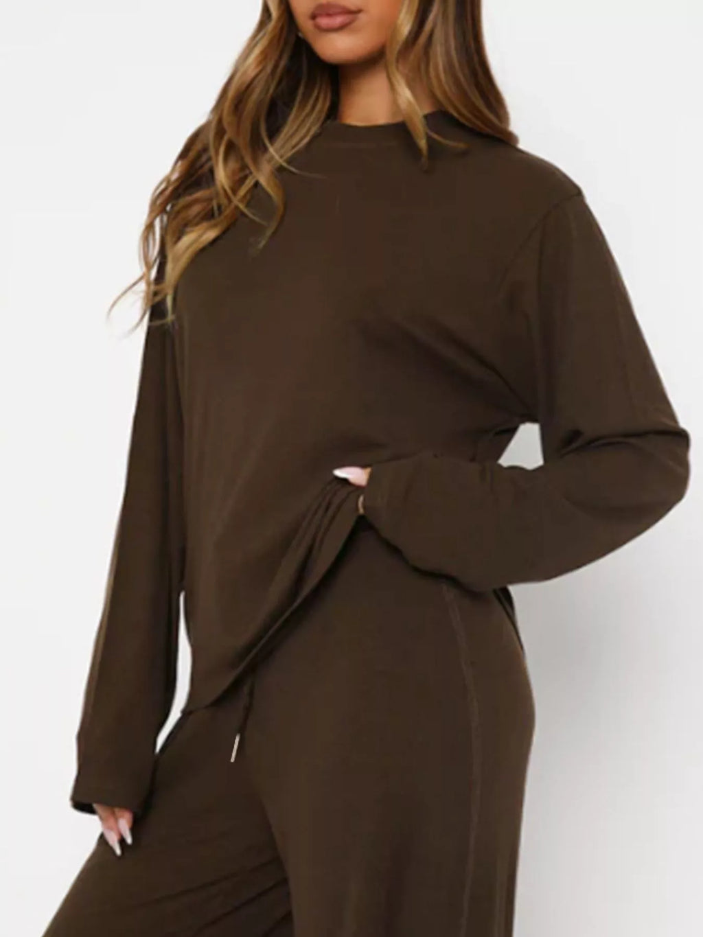 women's relaxed fit long sleeve top and pants set - alternate angle