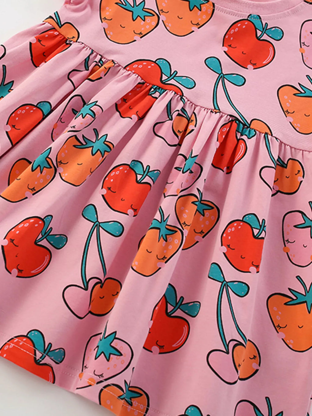 women's children's fruit print round neck casual dress - styling option