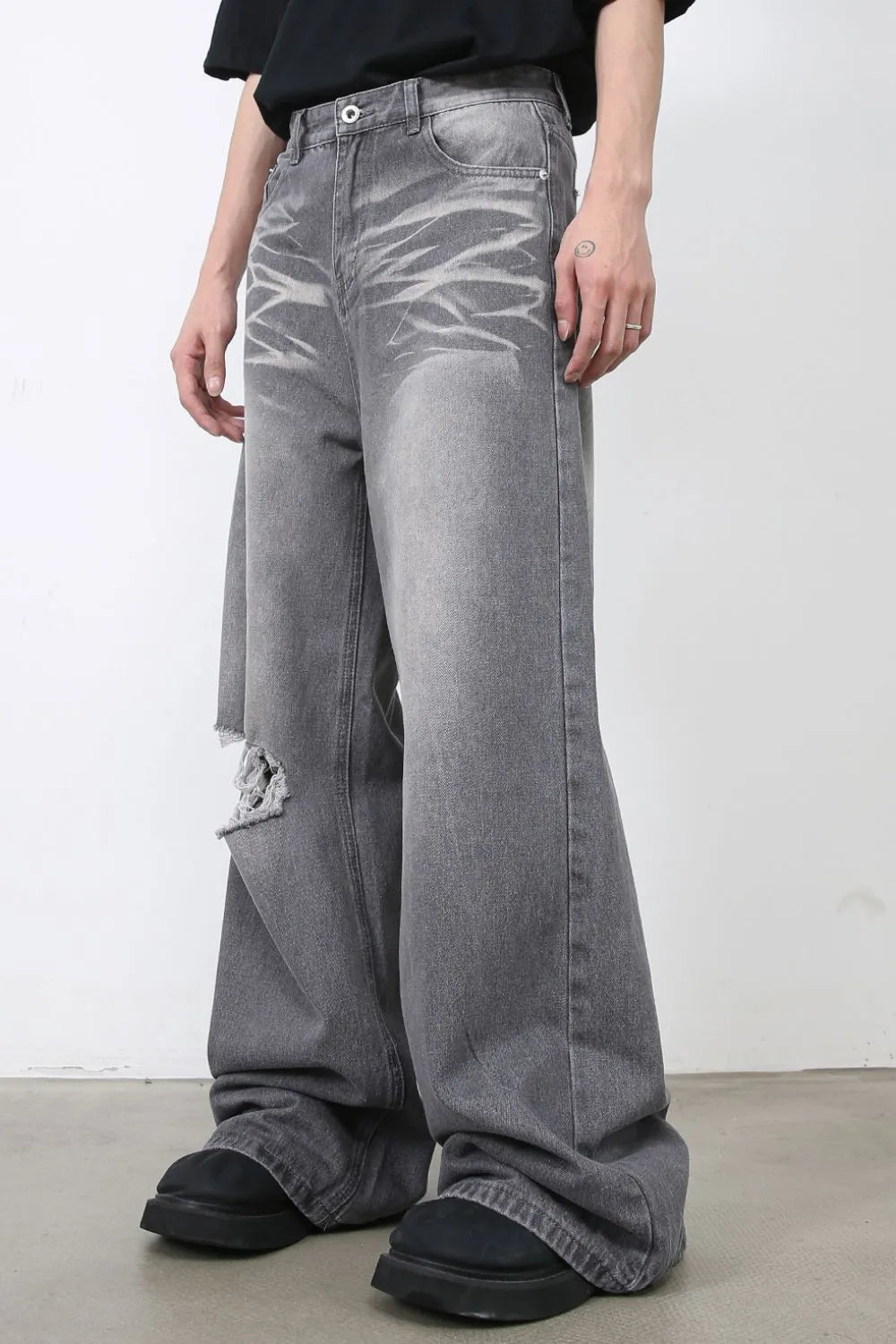 Men's Distressed Wide Leg Jeans Dark Gray