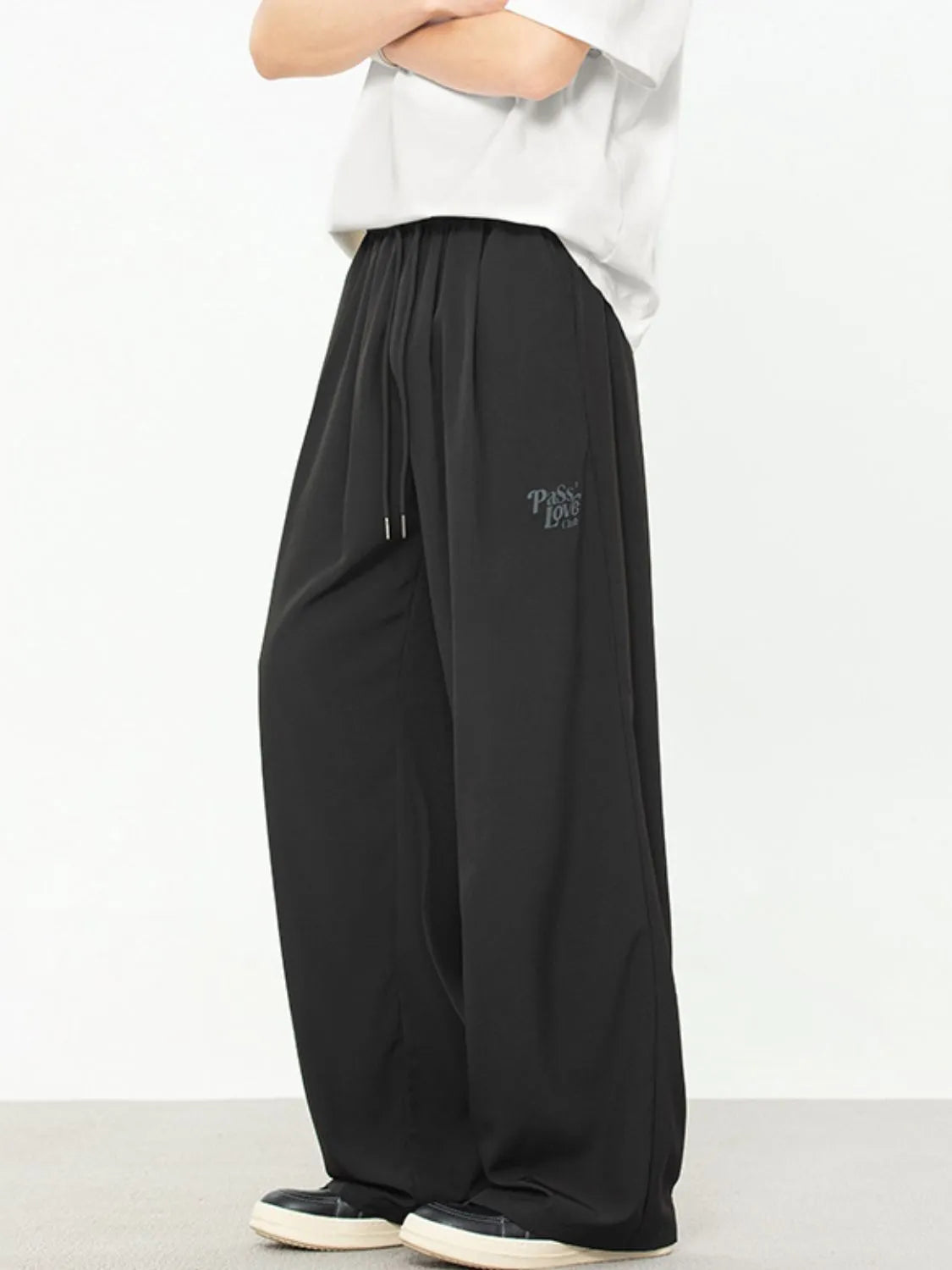 Men's Plus Size Drawstring Wide Leg Pants Black
