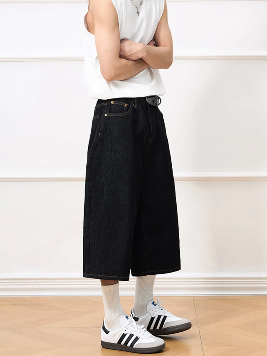 men's men's wide leg capris jeans - additional angle