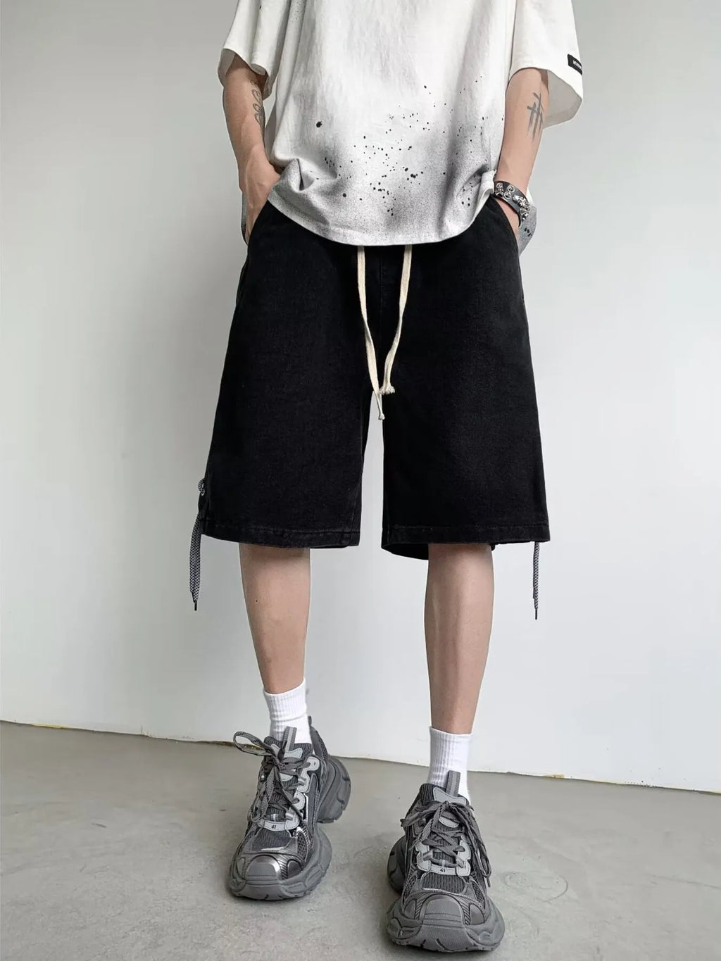 men's men's full size drawstring loose fit denim shorts plus size - extra view