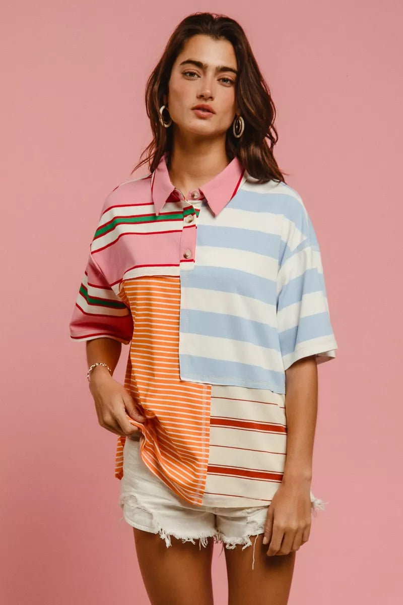 women's bibi mix and match stripe color block shirt - product showcase