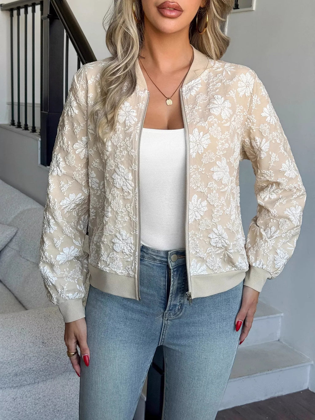 women's floral lightweight zip up jacket - second view