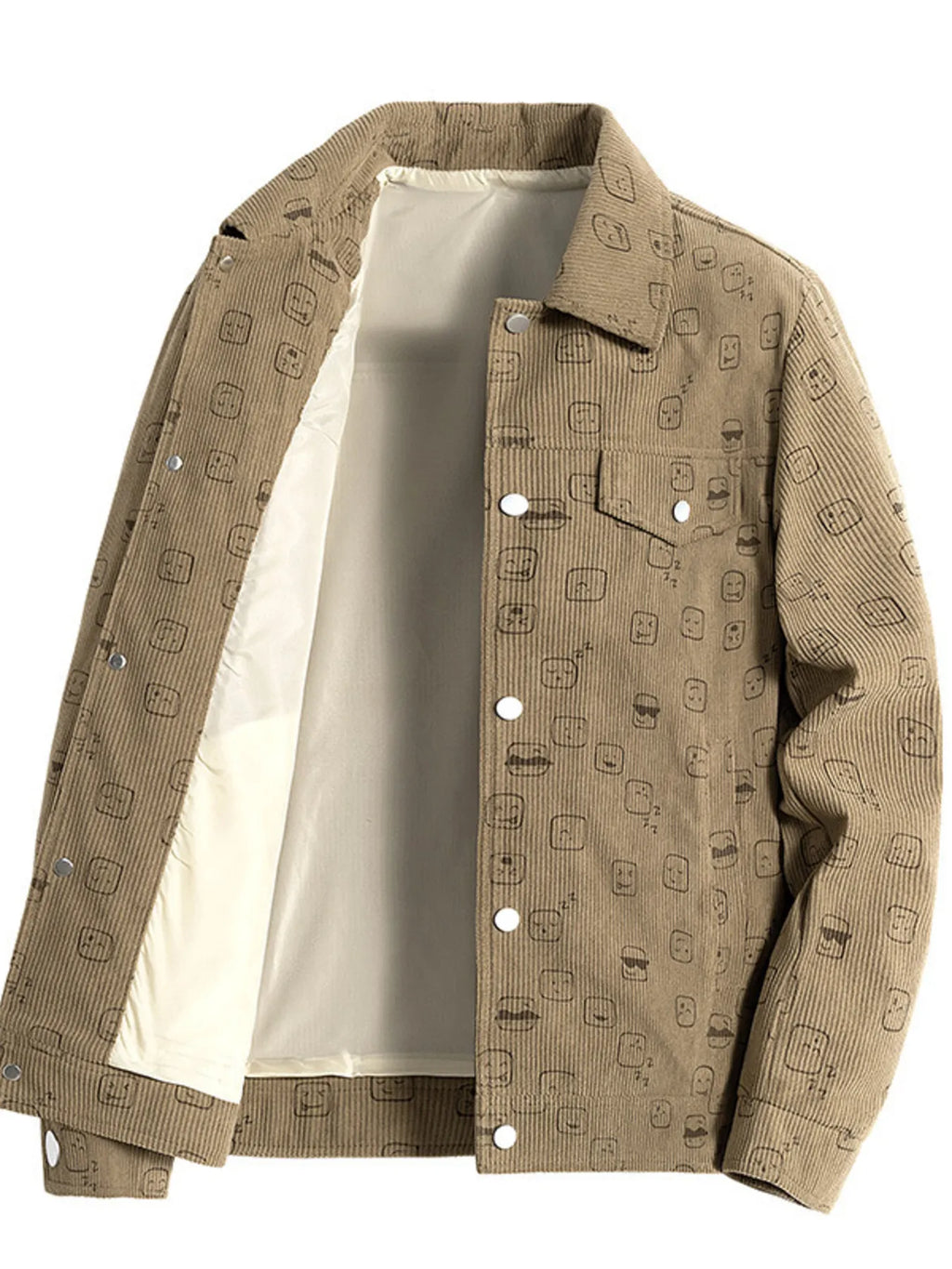 men's men's plus size snap down corduroy printed casual jacket - second view