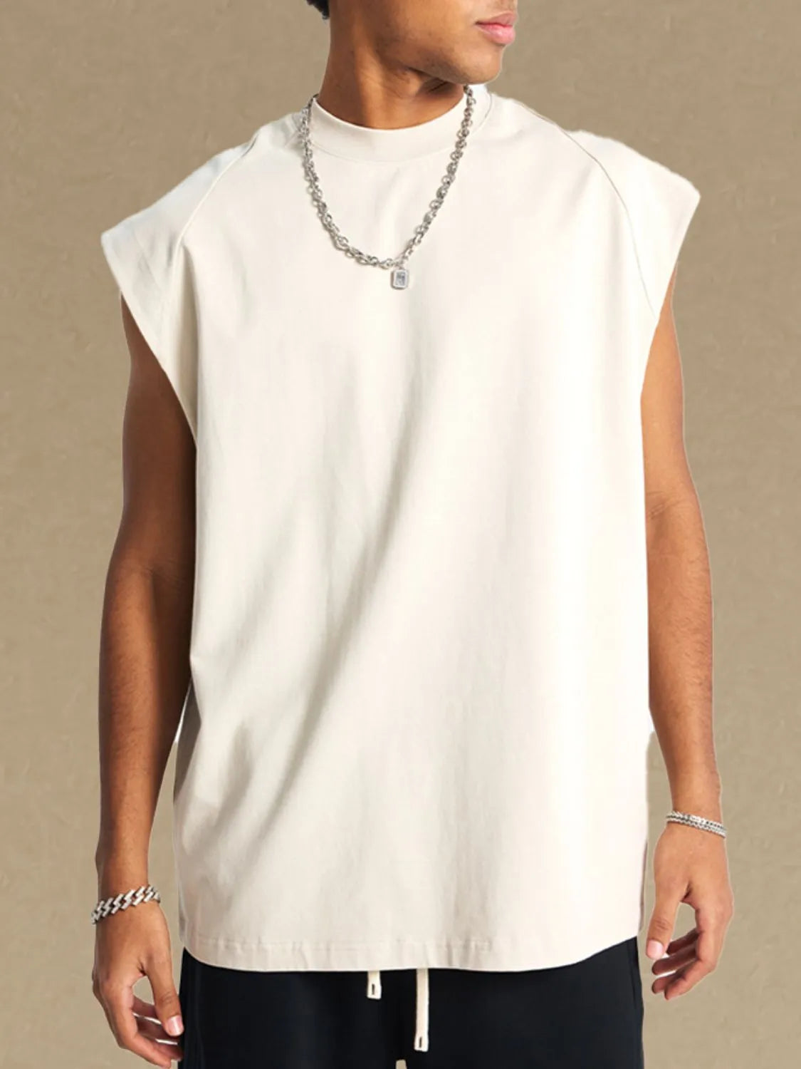 Men's Round Neck Tank Beige