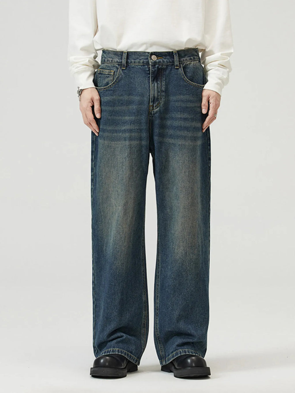 men's men's full size washed straight jeans plus size - extra view